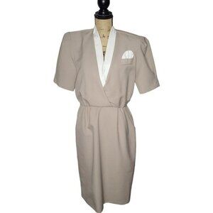 Vintage 80s Beige Neutral Career Dress Modest